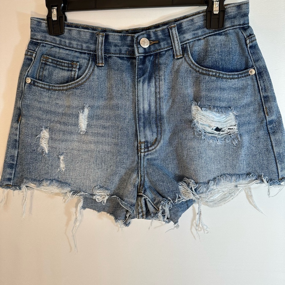 Nasty Girl Distressed Blue Denim Jeans Cut Off Shorts Size 10 Y2K Festival Boho